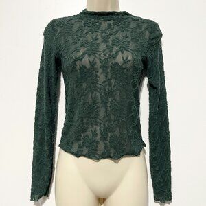 Womens Sheer Textured Mesh Top S Green Herbalist Swamp Witch Forest Fairy Goblin